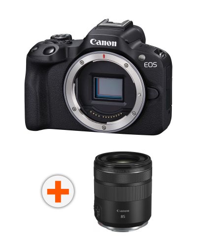 Безогледален фотоапарат Canon - EOS R50, 24.2MPx, черен + Обектив Canon - RF 85mm f/2 Macro IS STM - 1